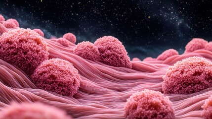 Poster - A Stunning Abstract Visualization of Colorful Cells in a Cosmic Environment, Highlighting the Interplay Between Biology and Space in a Unique Artistic Perspective