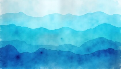 Poster - Abstract watercolor painting layered mountains. Gentle gradient of blues, turquoise creates dreamy landscape. Azure, blue shades softly blend. Abstract artwork ideal for web banners, background