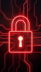 Leinwandbilder - Red glowing lock icon on dark tech background. Digital protection concept. Secure access. Cybersecurity symbol. Network safety illustration. Firewall tech. System security. Information privacy.