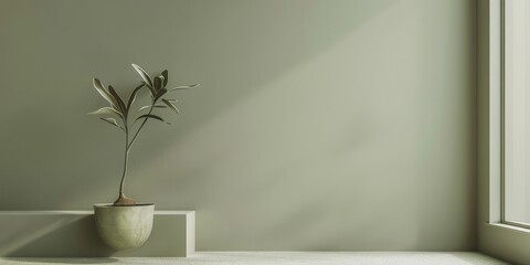 Poster - A chic minimalist theme with a muted olive green backdrop, Smooth surfaces and understated tones, Modern minimalist style
