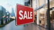 © NEXT-Ai - A vibrant red sale sign hanging in a modern storefront, emphasizing discounts and special offers to attract customers and boost sales.