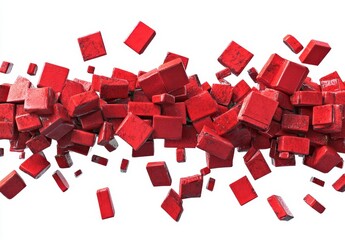 Aufkleber - Red blocks explosion, scattered cubes isolated on white background.