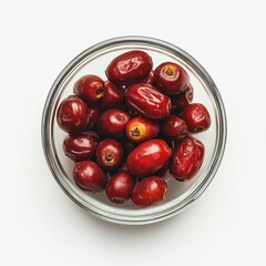 Poster - Red dates in a glass bowl on white background.