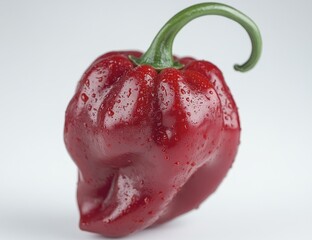 Poster - Close-up of a single, ripe, red habanero pepper with water droplets.