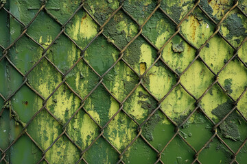 Fence Over Wall, Green Faded Paint