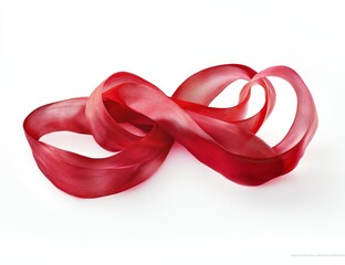 Wall Mural - Red ribbon twisted into infinity symbol on white background.