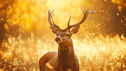 Poster - Majestic stag sunrise forest autumn