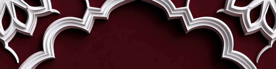 Wall Mural - Elegant White Ornamental Molding on Maroon Background Abstract Architectural Design 3D Render