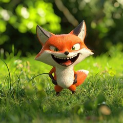 Canvas Print - A mischievous fox smiles in the grass. AI.