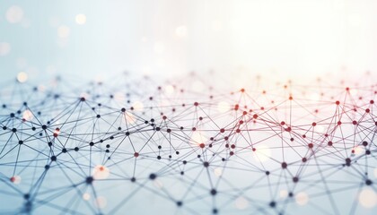 Poster - Abstract illustration shows complex network of interconnected dots, lines. Intricate design suggests global data connections, modern tech. Illustration evokes innovation, futuristic trends. Structure
