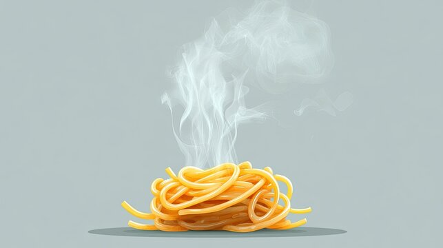 Vector-style spaghetti icon with visible sauce and steam, ideal for food branding.