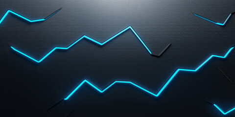 Poster - Glowing blue neon lines showing growth and success on dark background