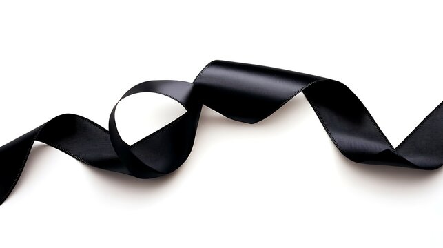 Black ribbon on a white background, close up, studio shot