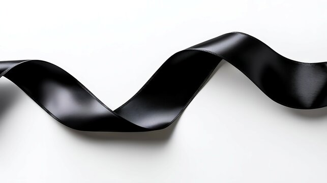 Black ribbon on a white background, close up, studio shot