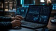 © AlifOliah - Financial Analyst Conducting In-Depth Review of Dynamic Graphs on Modern Laptop with Elegant Workspace in Soft Artificial Lighting