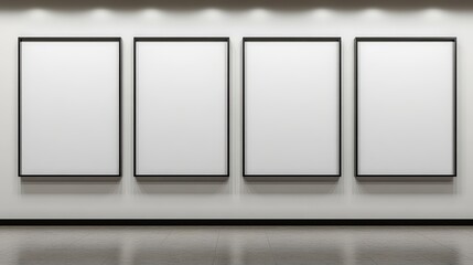 Poster - empty wall with blank frames in modern art gallery interior setting for creative display and exhibit