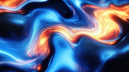 Poster - Abstract Dark Holographic Background with Rainbow Color Swirls and Fluid Motion in a Vibrant and Dynamic Design