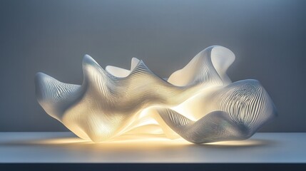 Fototapete - Dynamic light patterns forming abstract shapes set against a white surface