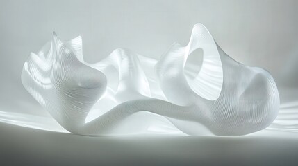 Fototapete - Dynamic light patterns forming abstract shapes set against a white surface