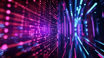 Poster - Neon Digital Tunnel: A journey through vibrant data streams.