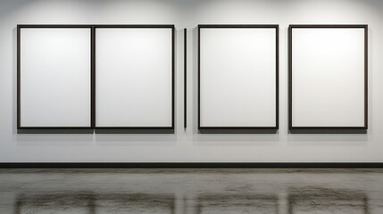 Poster - blank canvases ready for art exhibition in a modern gallery with minimalist design and bright lighti