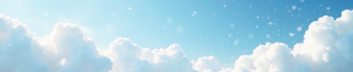 Wall Mural - soft puffy clouds with numerous sparkling specks in a pale blue sky, wispy, glitter