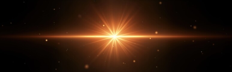 Poster - Bright golden light burst against dark background. Glowing light effect creates starburst. Abstract design with light flares. Digital illustration for various uses. Good for wallpaper graphic design