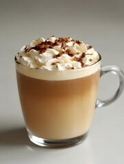 Poster - Rich Foamy Cappuccino with Whipped Cream in Glass Cup with Detail and Texture : Generative AI