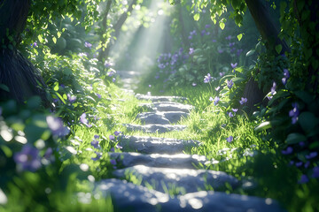 Sticker - Sunlit stone path through enchanted forest