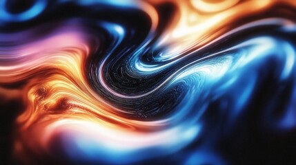 Poster - abstract holographic swirl in dark rainbow colors, vivid light movement, fluid texture and glowing e