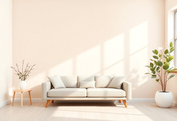 Wall Mural - Minimalist Living Room with Natural Light and Elegant