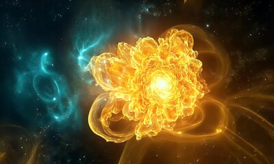 Poster - Cosmic Flower Bloom, Nebula Background, Digital Art, Website Design