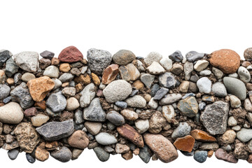 Poster - A collection of various stones and pebbles on a white isolated background, showcasing unique colors and textures that create a natural aesthetic.