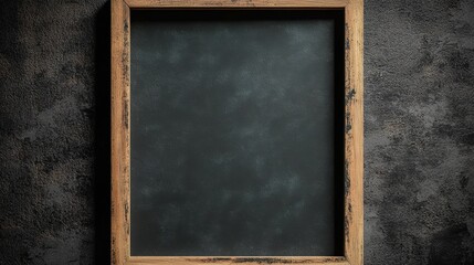 Poster - rustic wooden frame on dark textured background for empty mockup, close-up view with subtle shadows 