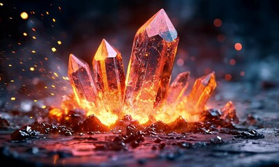 Poster - Fiery Crystals Emerging from Volcanic Ash