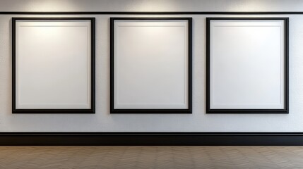 Poster - empty frames on a wall awaiting artwork for decoration in a modern interior space with neutral color