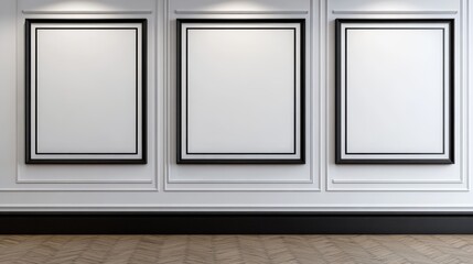 Poster - minimalistic wall design with empty picture frames in a contemporary art gallery setting, ideal for 