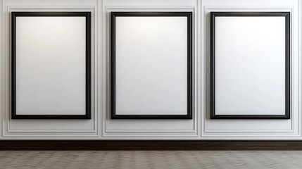 Poster - empty wall with three blank frames, perfect for showcasing artwork, photographs or decorative elemen
