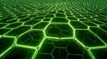 Glowing Green Hexagonal Network Pattern Abstract Art
