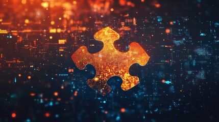 Fototapete - An abstract technology-themed image showcasing a puzzle piece symbolizing API integration within a digital environment, suggesting connectivity and software development.