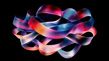 Poster - Dynamic flowing ribbons in glowing multicolored neon hues over a deep black background.