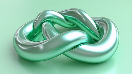 Aufkleber - Abstract metallic green intertwined knot shape on pastel background.