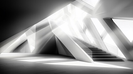 Poster - Abstract modern architecture interior with stairs and sunlight.