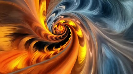 Poster - Abstract Swirling Fractal Art: Fiery Orange and Cool Blues