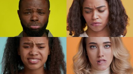 Poster - A collage features four individuals expressing a range of emotions against vibrant backgrounds.