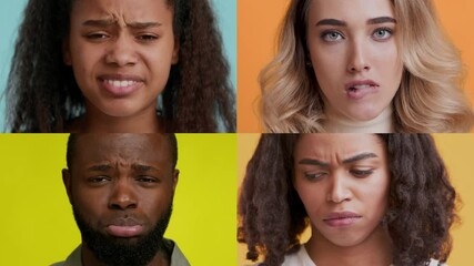 Poster - This collection features four diverse individuals showcasing a range of emotions, with each person isolated against a bright background.