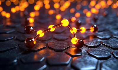 Poster - Glowing molecule model on hexagonal surface
