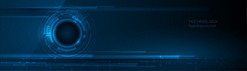 Leinwandbilder - Vector illustration design, digital eyeball and line on circuit board. High tech computer, science technology. Abstract futuristic communication concept. Dark blue color background