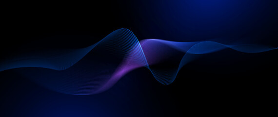 Aufkleber - Illustration vector abstract wave, flow line, motion pattern and particle dot on dark blue background. Modern futuristic, big data design for background. Digital datum, high tech, technology concept