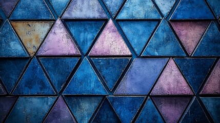 Poster - Abstract geometric pattern of blue, purple, and pink triangles.